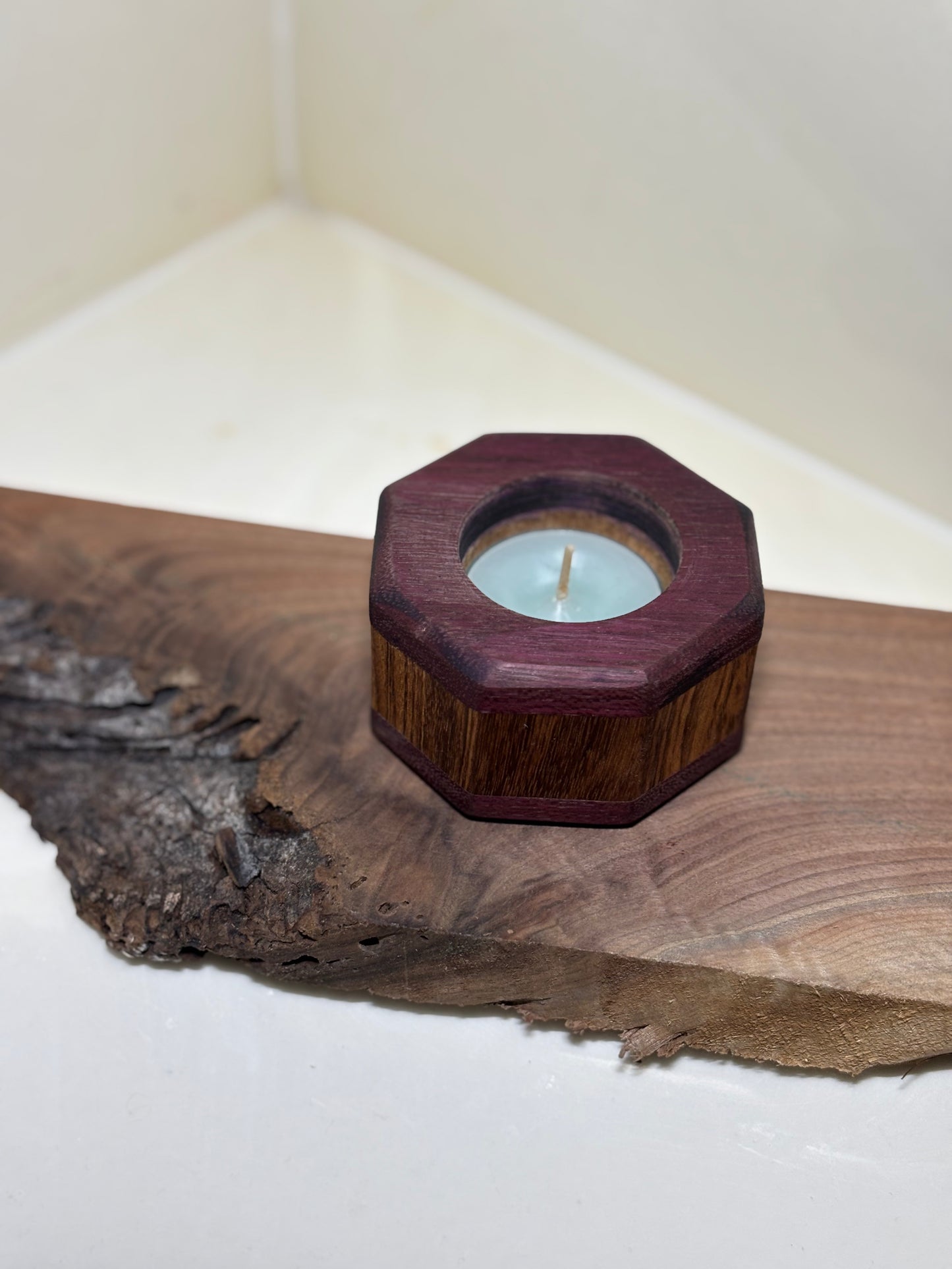 Handcrafted Hubabali & Purpleheart Tea Light Holder