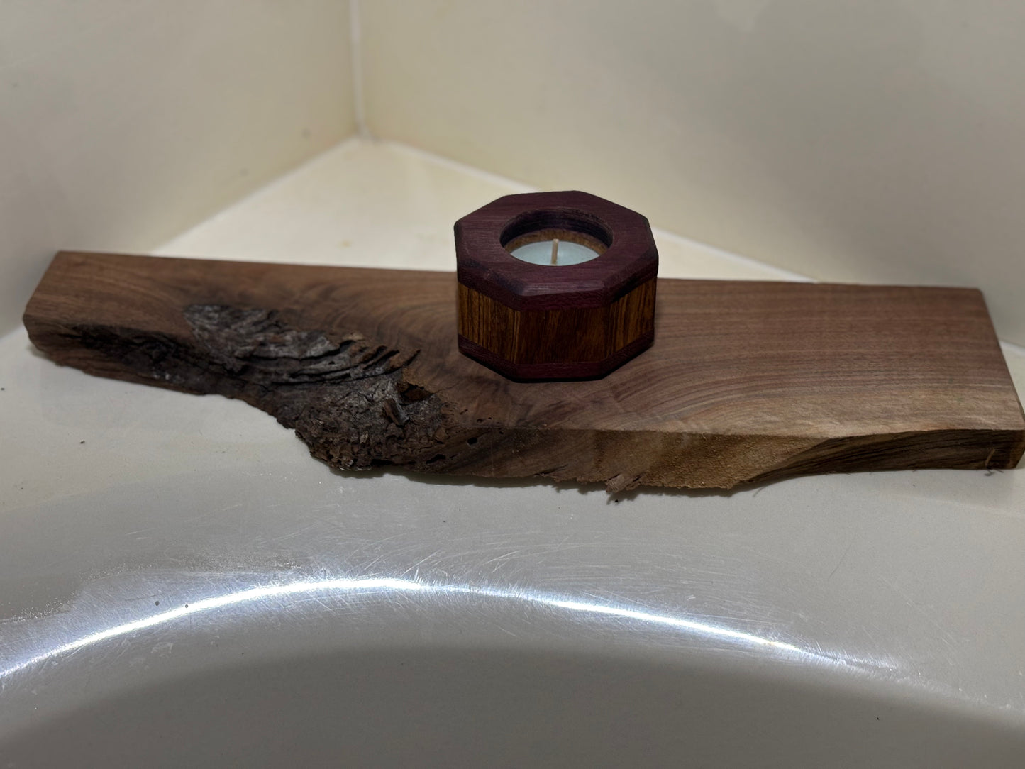 Handcrafted Hubabali & Purpleheart Tea Light Holder