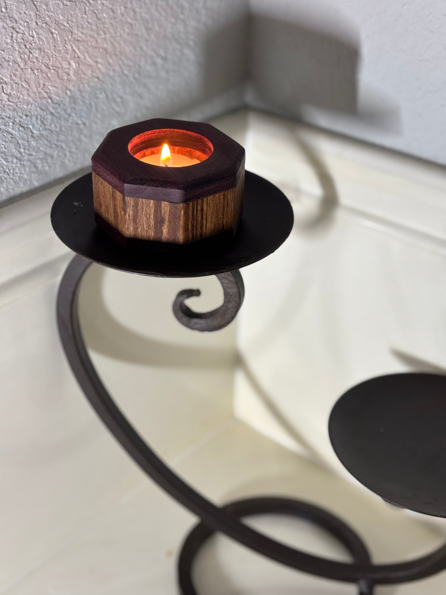 Handcrafted Hubabali & Purpleheart Tea Light Holder