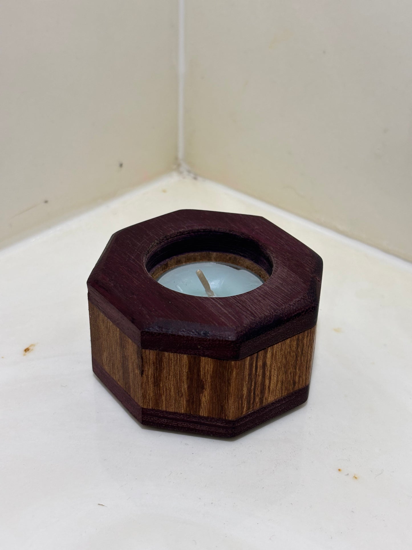 Handcrafted Hubabali & Purpleheart Tea Light Holder